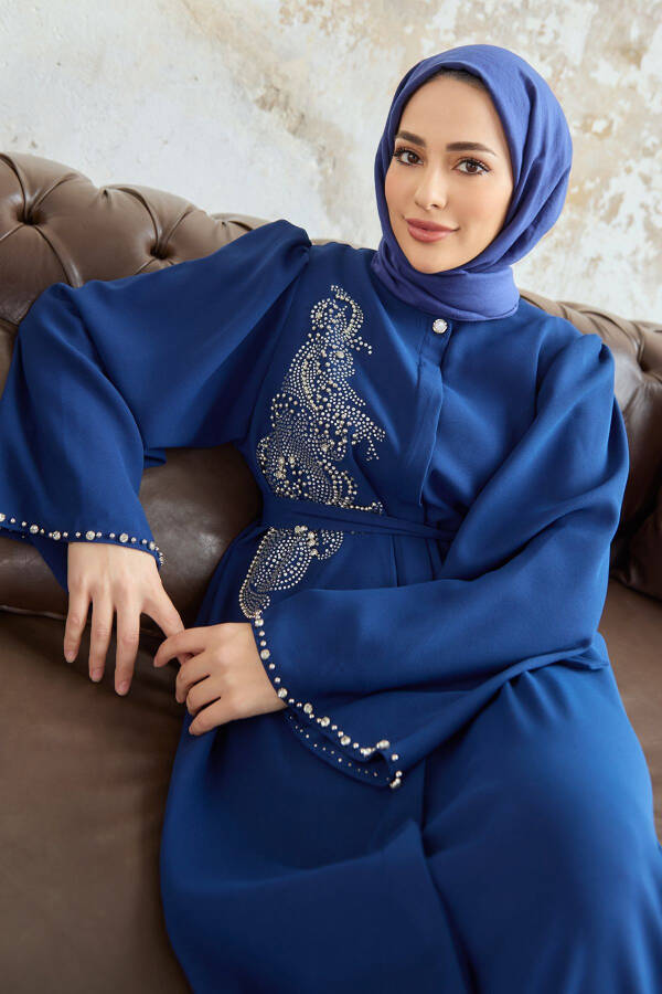 Lora Stone Embellished Abaya - Indigo - 2