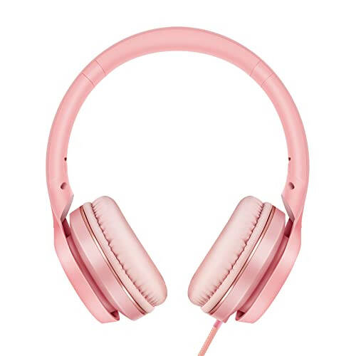 LORELEI S9 Wired Headphones with Microphone for School，On-Ear Kids Headphones for Girls Boys，Folding Lightweight and 3.5mm Audio Jack Headset for Phone, Ipad，Tablet, PC, Chromebook (Pearl Pink) - 7