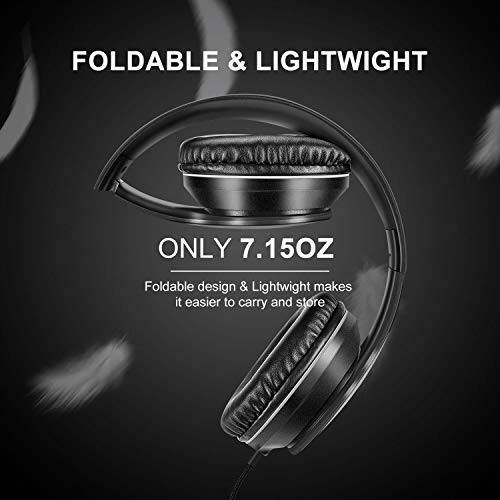 LORELEI X6 Over-Ear Headphones with Microphone, Lightweight Foldable & Portable Stereo Bass Headphones with 1.45M No-Tangle, Wired Headphones for Smartphone Tablet MP3 / 4 (Space Black) - 3