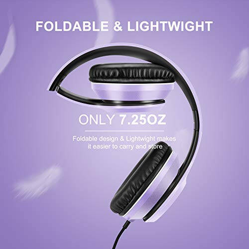 LORELEI X8 Over-Ear Wired Headphones with Microphone with 1.45m-Tangle-Free Nylon Line&3.5mm Plug,Lightweight Foldable & Portable Headphones for Smartphone,Tablet,Computer,Mp3/4(Dark Purple) - 4