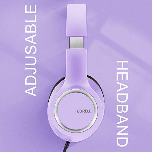 LORELEI X8 Over-Ear Wired Headphones with Microphone with 1.45m-Tangle-Free Nylon Line&3.5mm Plug,Lightweight Foldable & Portable Headphones for Smartphone,Tablet,Computer,Mp3/4(Dark Purple) - 5