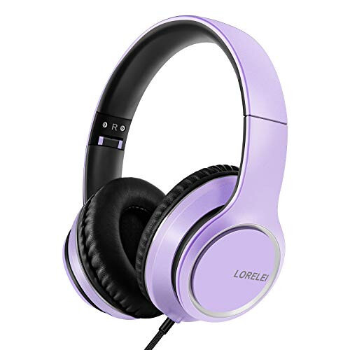 LORELEI X8 Over-Ear Wired Headphones with Microphone with 1.45m-Tangle-Free Nylon Line&3.5mm Plug,Lightweight Foldable & Portable Headphones for Smartphone,Tablet,Computer,Mp3/4(Dark Purple) - 7