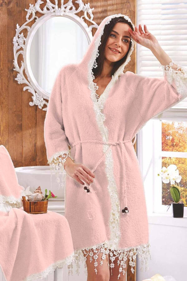 Lorena Powder Women's French Lace Honeymoon Bridal Fantasy Bathrobe Set - 1