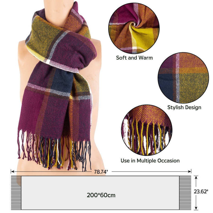 Loritta Winter Womens Scarves Plaid Warm Cozy Shawl and Wraps Scarf for Women - 6