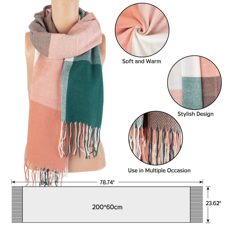 Loritta Winter Womens Scarves Plaid Warm Cozy Shawl and Wraps Scarf for Women - 5