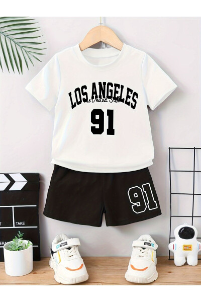 Los Angeles 91 Printed White Black Kids Shorts T-shirt Set - 1