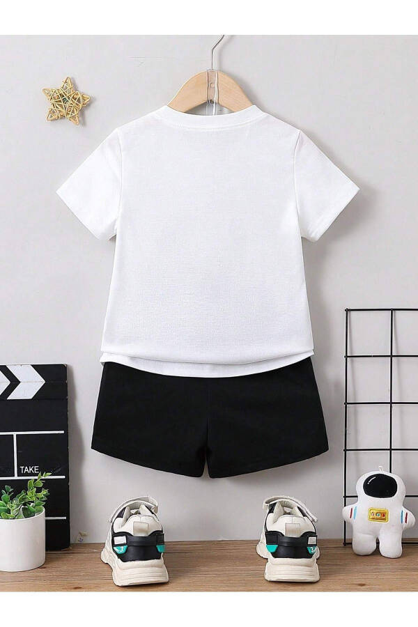 Los Angeles Kids Set - White T-shirt Black Shorts Printed Girl Boy Children Summer Polo Collar - 2