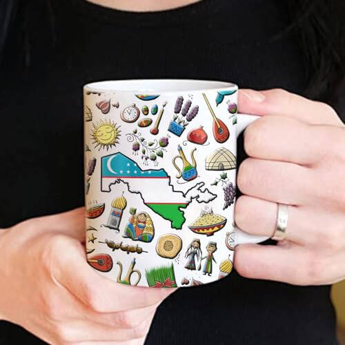 Lotacy Uzbekistan Symbols Coffee Mug With Map Flag, Uzbekistan Flag Ceramic Mug 11 oz Coffee Mug, Uzbekistan Souvenir and Gifts, Gift Idea for Uzbek Men and Women - 5