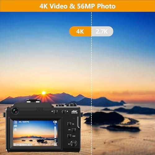 Lovpo 4K Dijital Fotoğraf Makineleri, Fotoğrafçılık İçin 56MP Otomatik Odaklama Vlogging Kamerası, Ön ve Arka Lensli, YouTube İçin, 18X Zoom, WiFi'li Nokta ve Çekim Kamera, SD Kartlı, 3'' HD Ekran, 2 Pil - 3