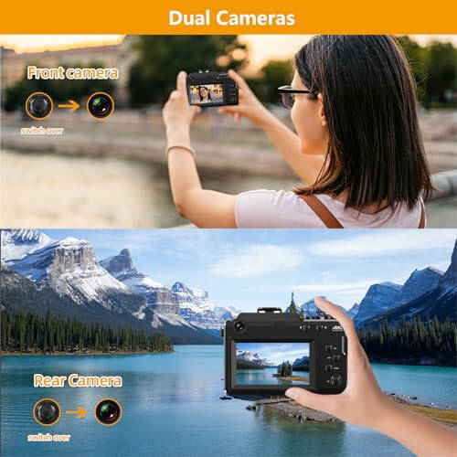 Lovpo 4K Raqamli Kameralar, Fotografiya Uchun 56MP Avtomatik Fokusli Vlog Kamera, YouTube Uchun Oldingi va Orqa Linzali, 18X Zumli, Wi-Fi Nuqta va Otish Kamera, SD Karta bilan, 3 dyuymli HD Ekran, 2 Batareya - 2