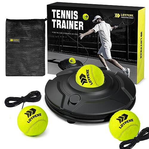 LOYPEXE Tennis Practice Rebounder Tennis Trainer Set with String Solo Tennis Trainer Practice Equipment 3 Replacement Rebound Balls Portable Tennis Practice Equipment for Adults Kids - 1