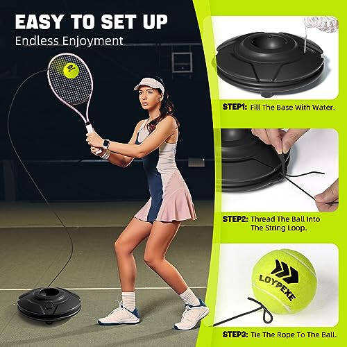 LOYPEXE Tennis Practice Rebounder Tennis Trainer Set with String Solo Tennis Trainer Practice Equipment 3 Replacement Rebound Balls Portable Tennis Practice Equipment for Adults Kids - 4