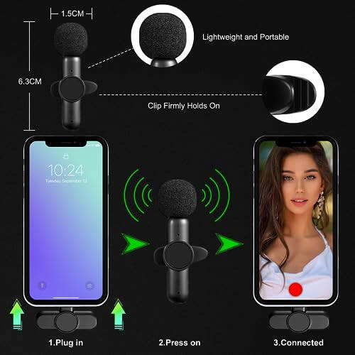 LSTECICE Mini Mikrofon, 2'li Paket Kablosuz Yakalı Mikrofon iPhone iPad için, Tak ve Çalıştır Kablosuz Mikrofon Video Kayıt, Podcast, YouTube, TikTok, Canlı Yayın, Facebook, Vlog İçin - 6