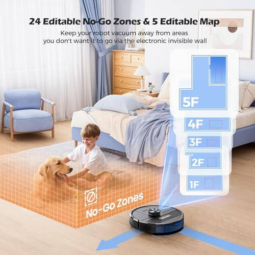 Lubluelu 3 in 1 Robot Vacuum and Mop Combo,4500Pa Robot Vacuum with Mapping,LiDAR Navigation,5 Maps,24 No-Go Zones, WiFi/App/Alexa,Self-Charging,Vacuum Robot for Pet Hair,Carpet,Hard Floor,Black - 4