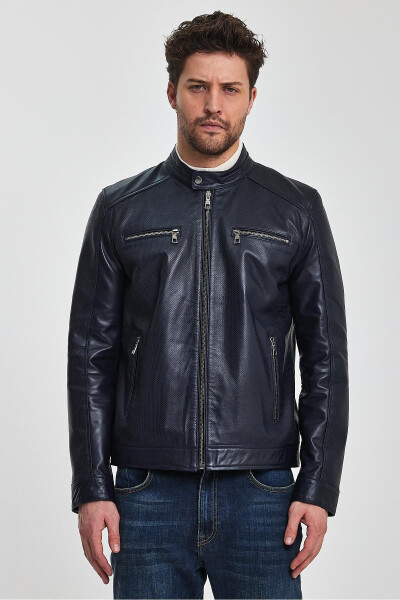 Lucas Navy Blue Leather Jacket - 9