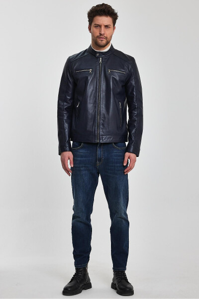 Lucas Navy Blue Leather Jacket - 10