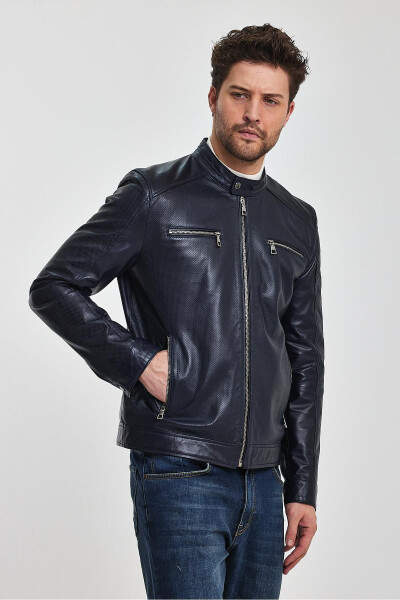 Lucas Navy Blue Leather Jacket - 11