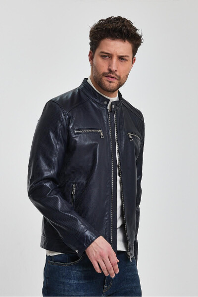 Lucas Navy Blue Leather Jacket - 12