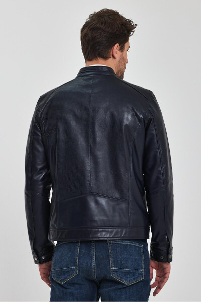 Lucas Navy Blue Leather Jacket - 13