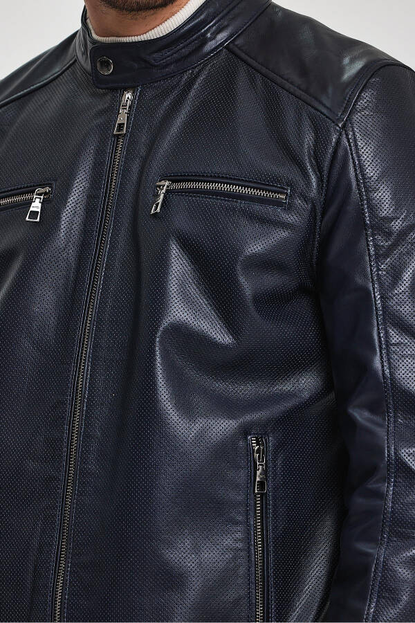 Lucas Navy Blue Leather Jacket - 14