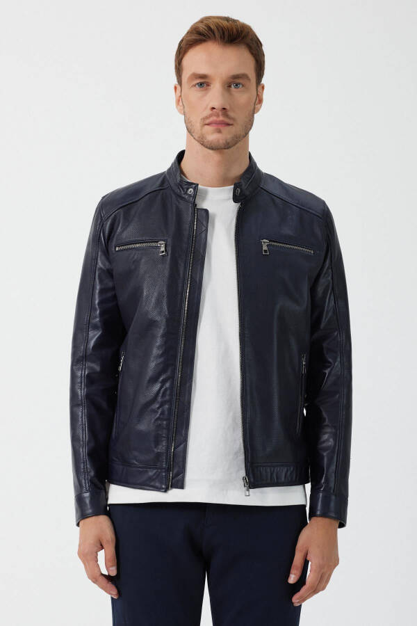 Lucas Navy Blue Leather Jacket - 2