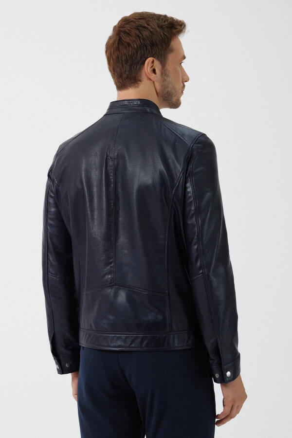 Lucas Navy Blue Leather Jacket - 4