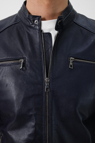 Lucas Navy Blue Leather Jacket - 5