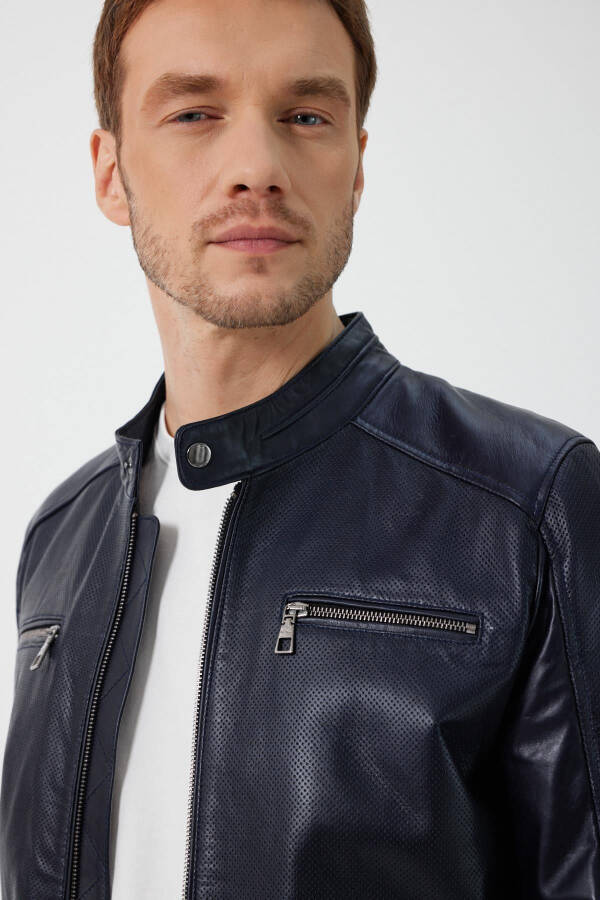 Lucas Navy Blue Leather Jacket - 6