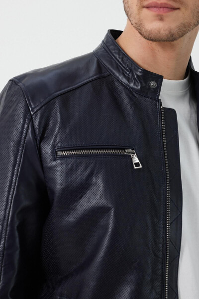 Lucas Navy Blue Leather Jacket - 7