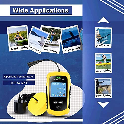 LUCKY Kayak Portable Fish Depth Finder Water Handheld Fish Finder Sonar Castable Kayak Boat Fishfinder Transducer Fishing LCD Display FFC1108 - 12