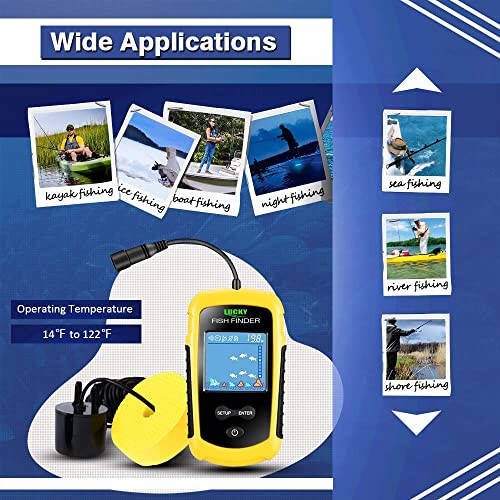 LUCKY Kayak Portable Fish Depth Finder Water Handheld Fish Finder Sonar Castable Kayak Boat Fishfinder Transducer Fishing LCD Display FFC1108 - 12