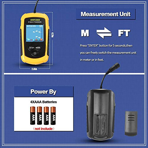 LUCKY Kayak Portable Fish Depth Finder Water Handheld Fish Finder Sonar Castable Kayak Boat Fishfinder Transducer Fishing LCD Display FFC1108 - 13