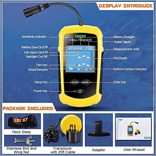 LUCKY Kayak Portable Fish Depth Finder Water Handheld Fish Finder Sonar Castable Kayak Boat Fishfinder Transducer Fishing LCD Display FFC1108 - 14