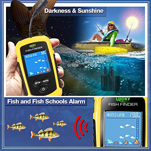 LUCKY Kayak Portable Fish Depth Finder Water Handheld Fish Finder Sonar Castable Kayak Boat Fishfinder Transducer Fishing LCD Display FFC1108 - 4