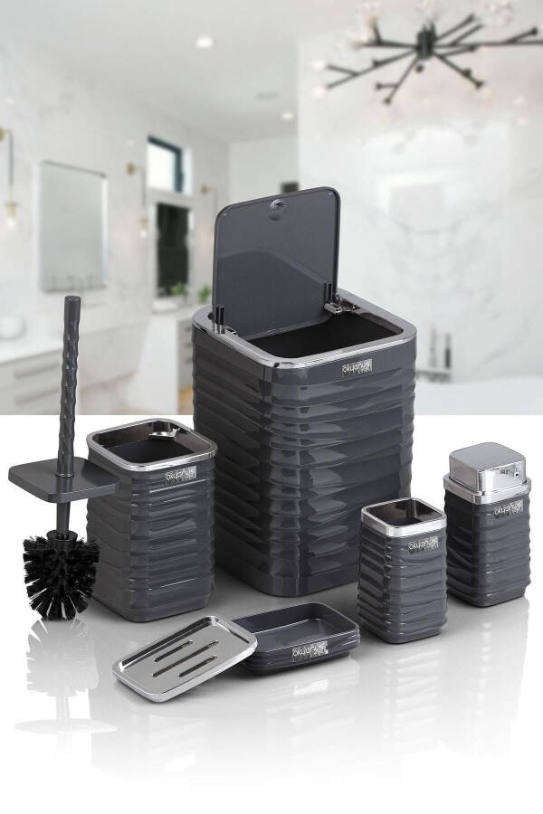 Luna Anthracite Chrome Square 5-Piece Bathroom Set - 5