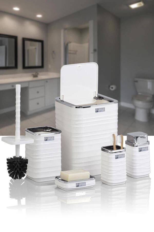 Luna White Chrome Square 5-Piece Bathroom Set - 2