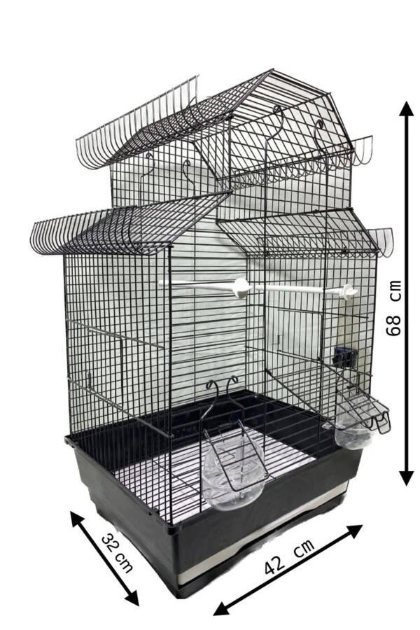 Luxury Cage Package with Black Coating, Chinese Roof for Parrots and Budgies 42x32x68 - 3