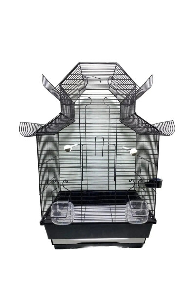 Luxury Cage Package with Black Coating, Chinese Roof for Parrots and Budgies 42x32x68 - 2