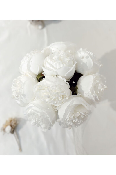 Luxury Imported Peony Bridal Bouquet with Large White Pearl Peony - 10