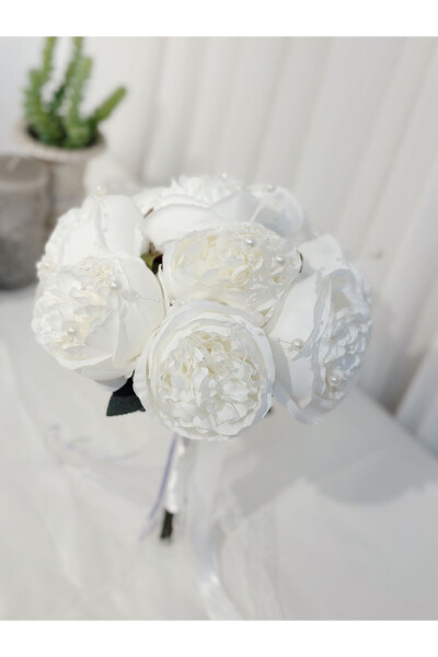 Luxury Imported Peony Bridal Bouquet with Large White Pearl Peony - 7