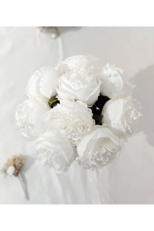 Luxury Imported Peony Bridal Bouquet with Large White Pearl Peony - 2