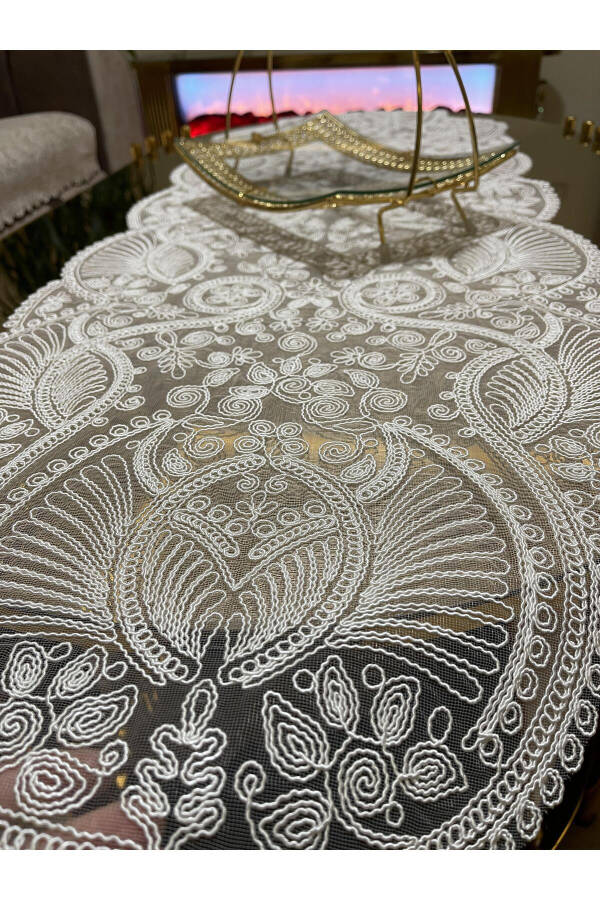 Luxury Runner Living Room Coffee Table Tablecloth French Lace Dowry (WHITE) 1 Piece New Runner (133X45CM) - 6