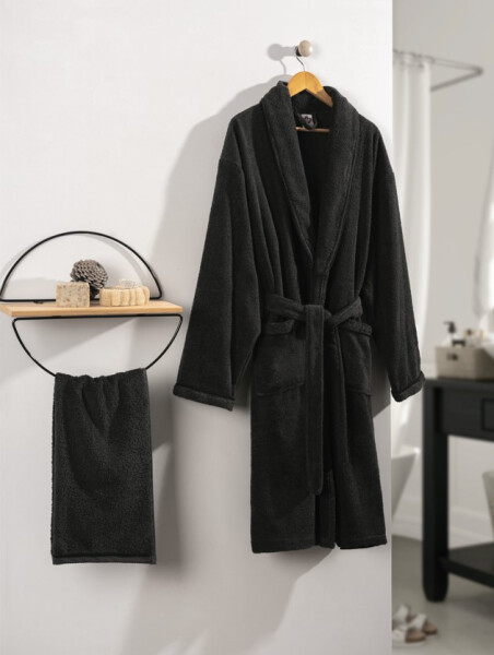 Luxury single bathrobe set in anthracite color. - 1