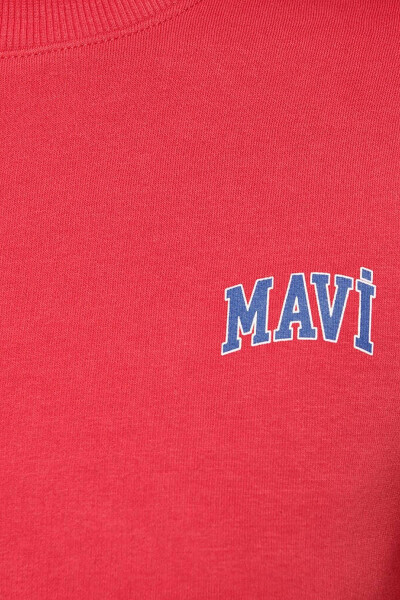 M1611601-70936 Mavi Logo Baskılı Kırmızı Crop Kadın Sweatshirt - 5