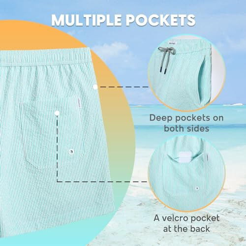 Maamgic Men's Swim Trunks 5.5 inch Seersucker Beach Shorts Quick Dry Bathing Suits with Mesh Liner - 5