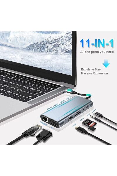 MacBook Pro Air Type-C Hub PD Charging HDMI SD Network VGA Input 11 in 1 Hub Converter Adapter - 3