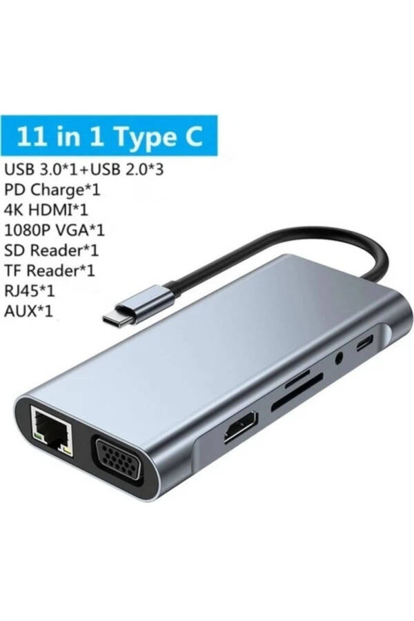 MacBook Pro Air Type-C Hub PD Charging HDMI SD Network VGA Input 11 in 1 Hub Converter Adapter - 4