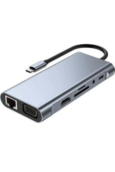 MacBook Pro Air Type-C Hub PD Charging HDMI SD Network VGA Input 11 in 1 Hub Converter Adapter - 7