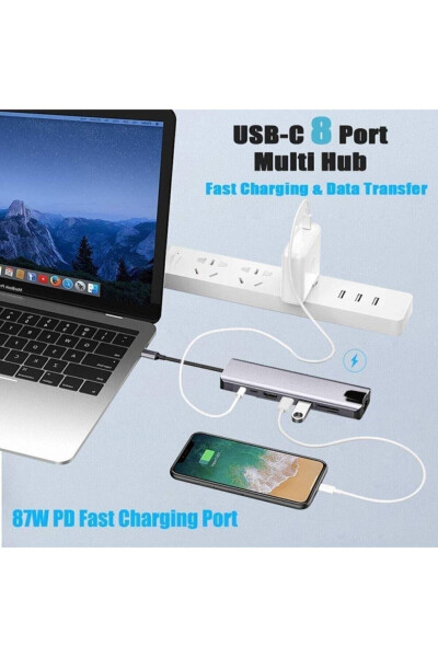 Macbook Pro Air Usb Type-c Hub Dönüştürücü Çevirici Çoklayıcı Usb Hdmı Micro Sd 8 Girişli - 1