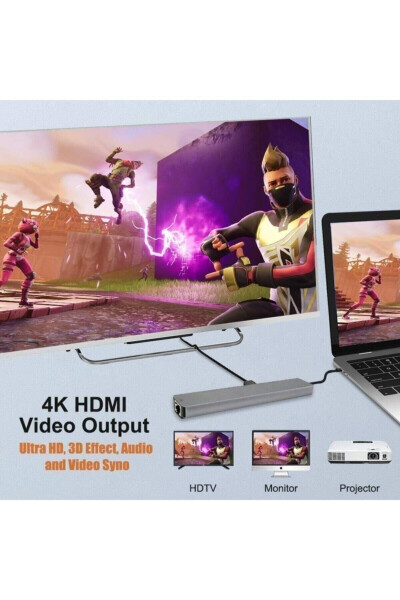 Macbook Pro Air Usb Type-c Hub Dönüştürücü Çevirici Çoklayıcı Usb Hdmı Micro Sd 8 Girişli - 10